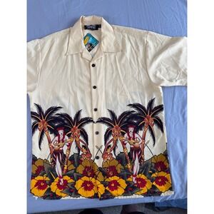 Vintage Dragonfly Clothing Co. Hawaiian Shirt XL Hula Girl Tropical Seinfeld New